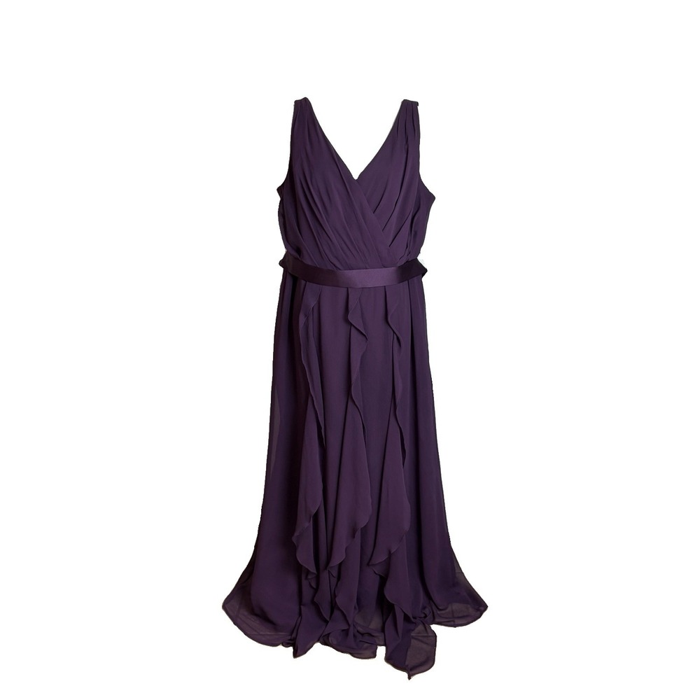 Vera Wang White Women Size 20 Purple Chiffon Ruffle Maxi Formal Dress Gown